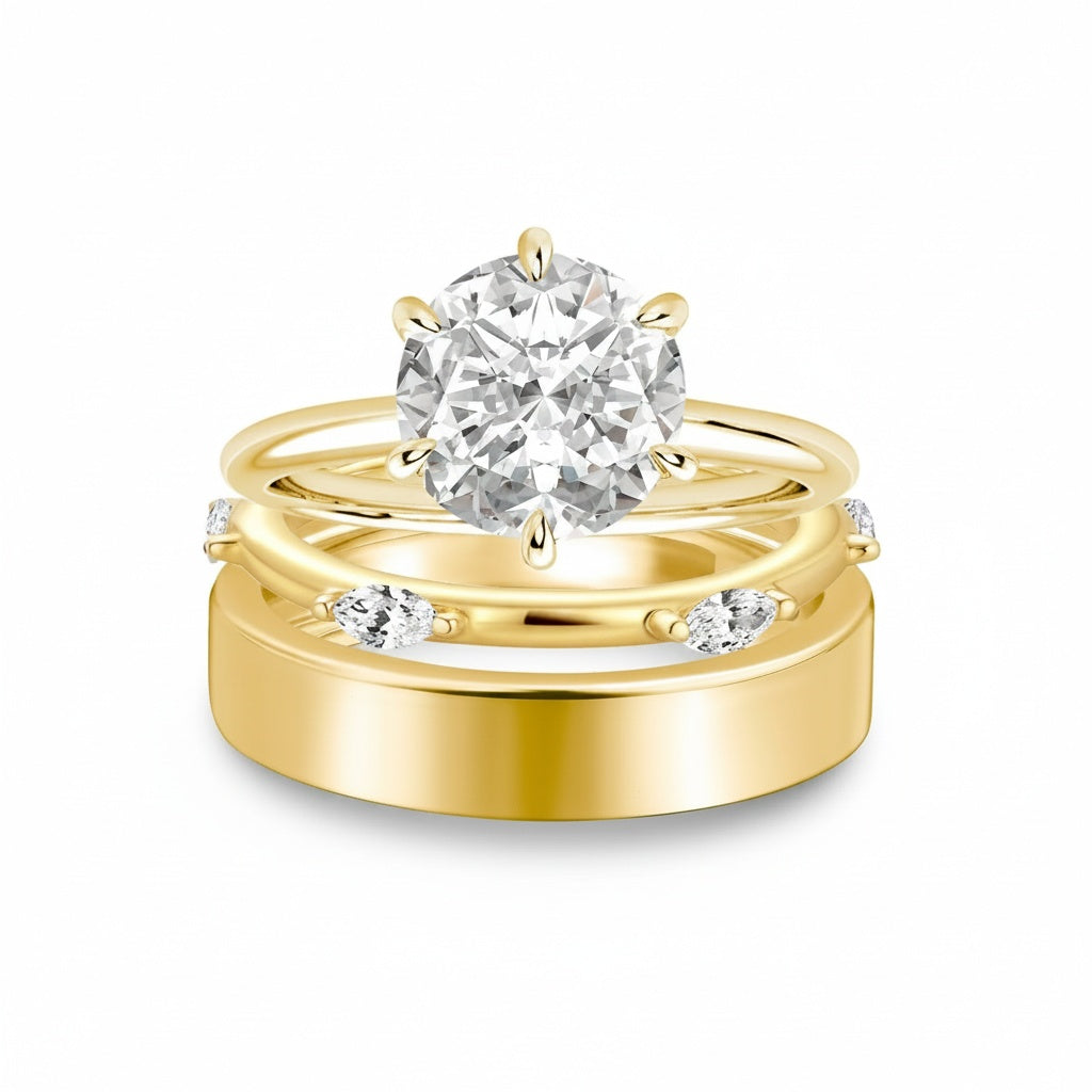 Aurevyn Moissanite 3PC 2.0Ct Round Cut Wedding Ring Set For Women