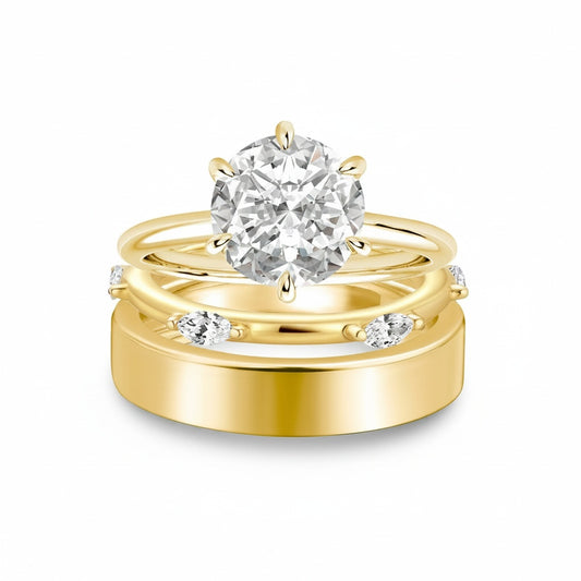 Aurevyn Moissanite 3PC 2.0Ct Round Cut Wedding Ring Set For Women