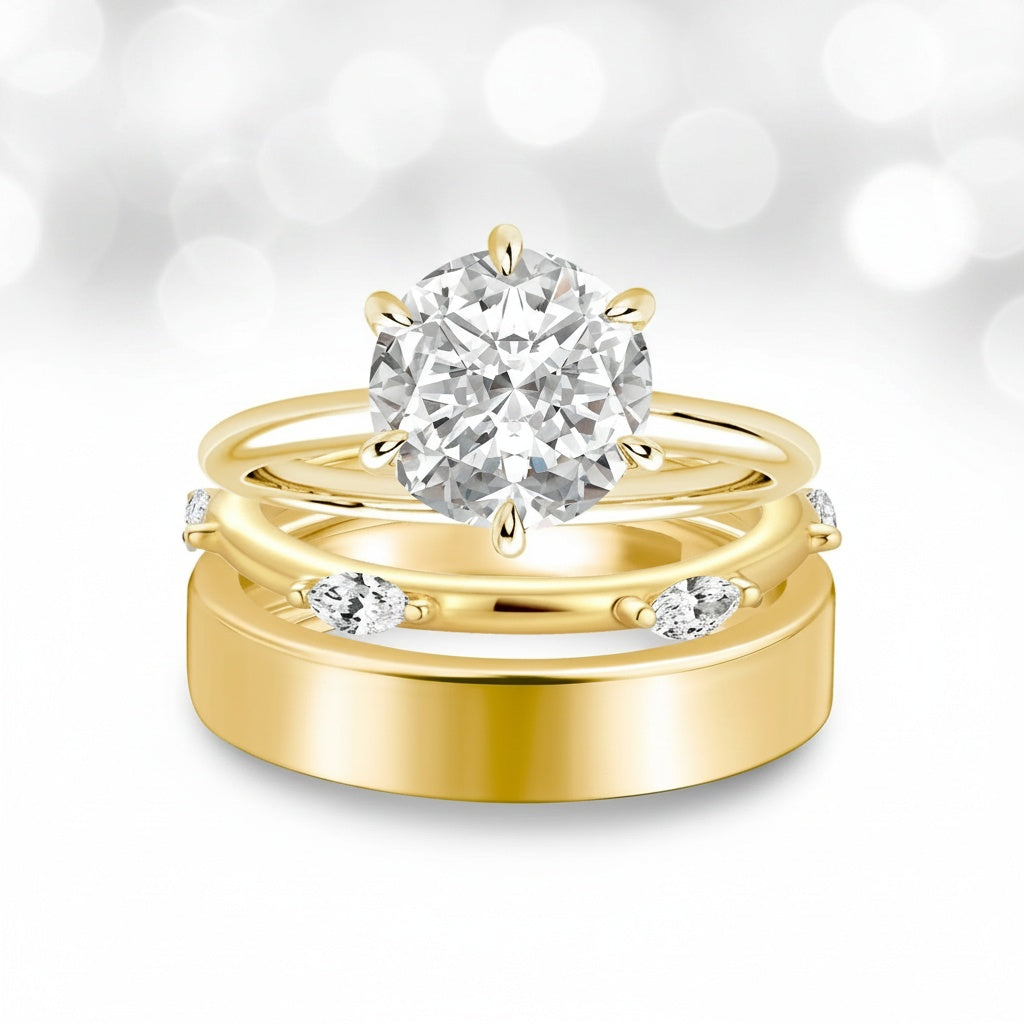 Aurevyn Moissanite 3PC 2.0Ct Round Cut Wedding Ring Set For Women