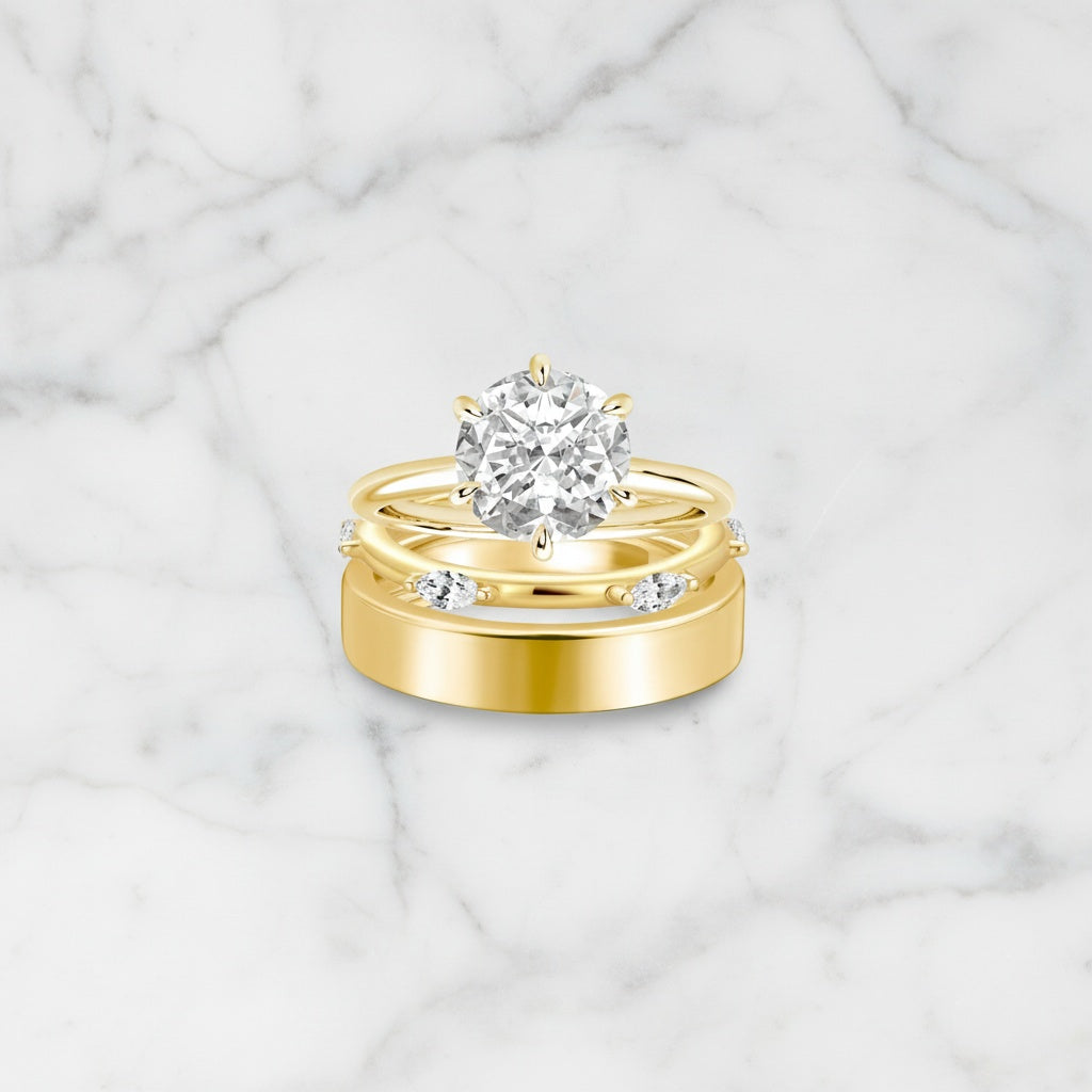 Aurevyn Moissanite 3PC 2.0Ct Round Cut Wedding Ring Set For Women