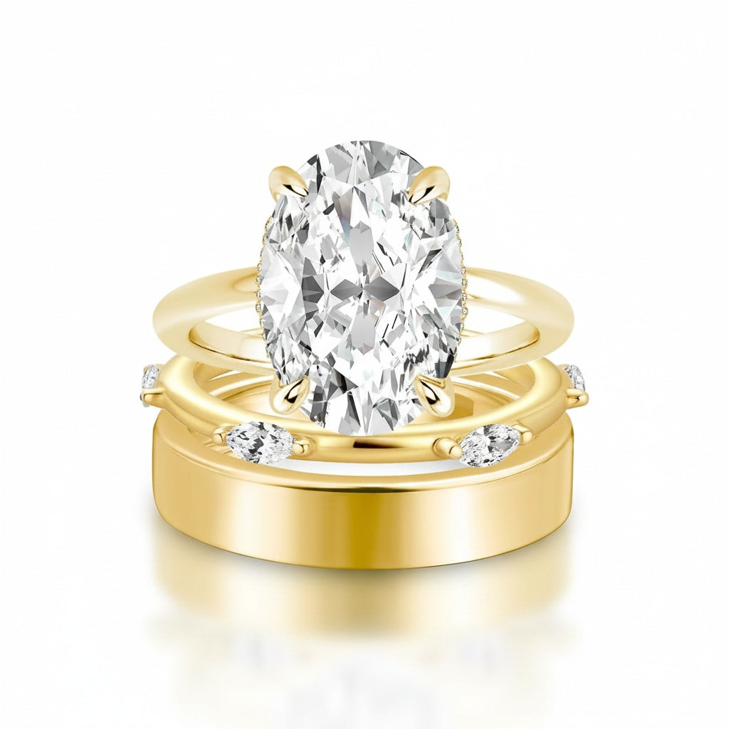 Aurevyn Moissanite 3PC 5.5 Ct Oval Cut Yellow Gold Wedding Ring Set For Women