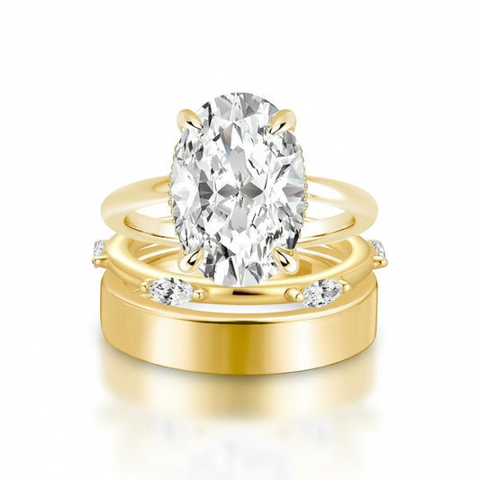 Aurevyn Moissanite 3PC 5.5 Ct Oval Cut Yellow Gold Wedding Ring Set For Women
