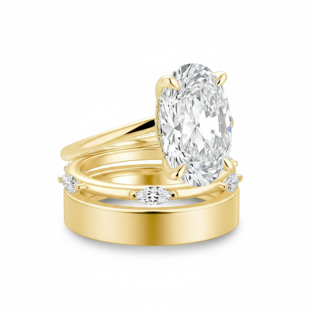 Aurevyn Moissanite 3PC 5.5 Ct Oval Cut Yellow Gold Wedding Ring Set For Women