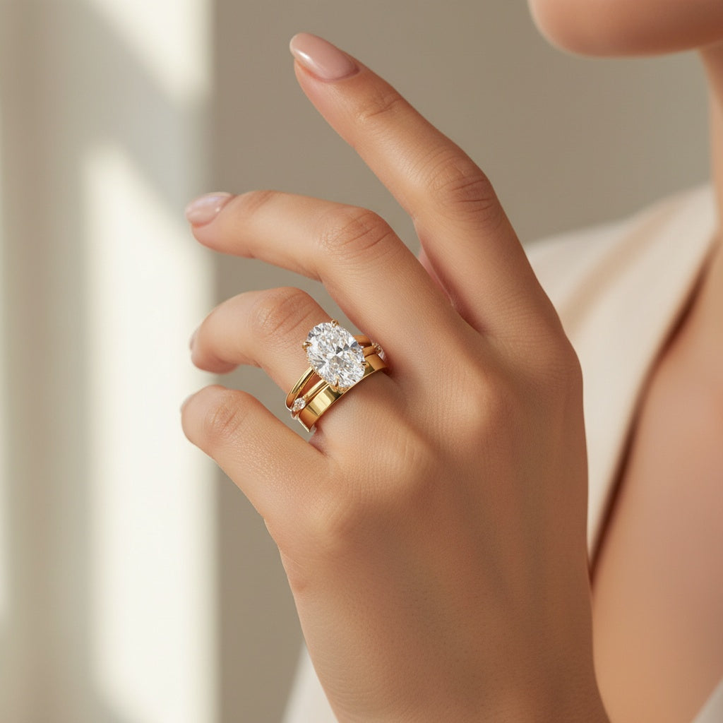 Aurevyn Moissanite 3PC 5.5 Ct Oval Cut Yellow Gold Wedding Ring Set For Women