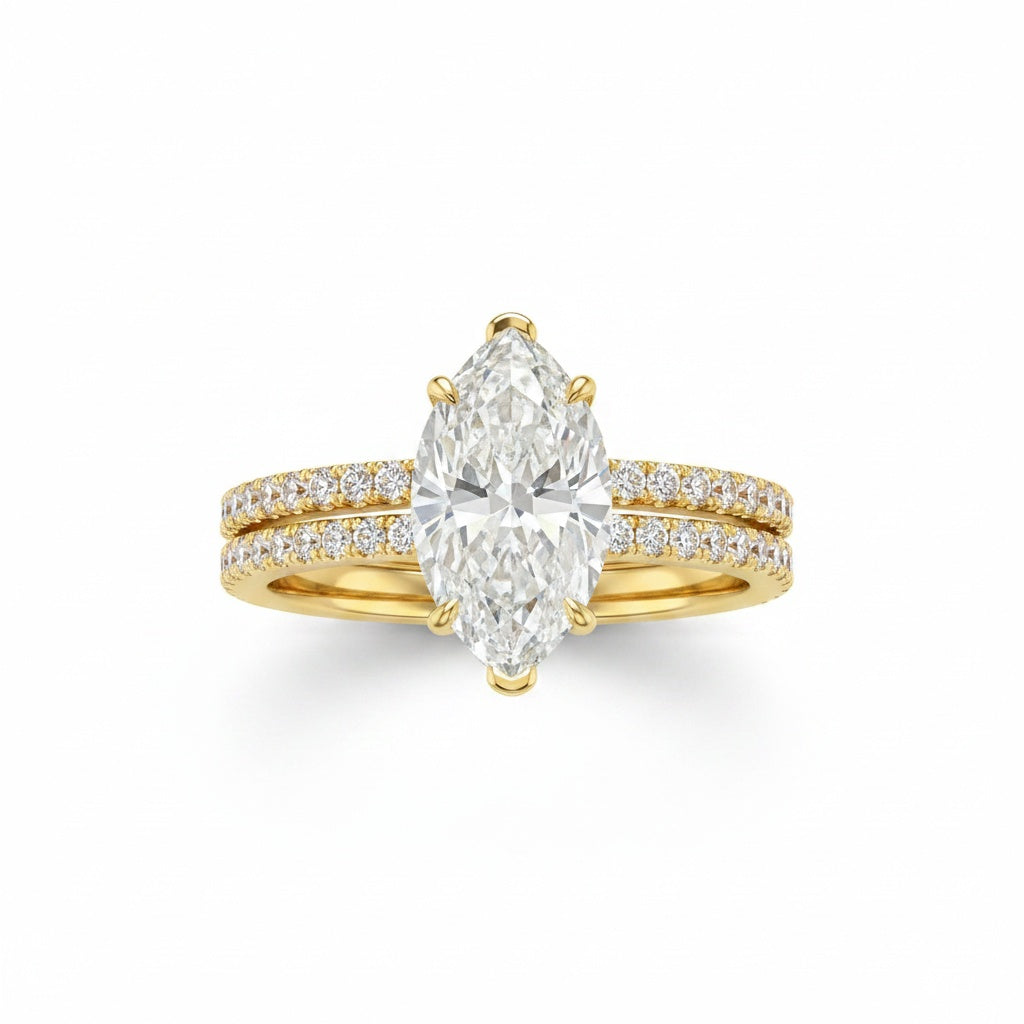 Aurevyn Moissanite 4.0 Ct Marquise Cut Yellow Gold Half-Coverage Wedding Set