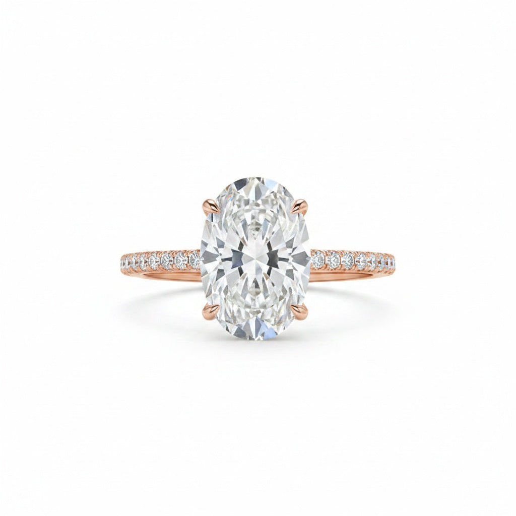 Aurevyn Moissanite 4.0 Ct Oval Cut Pavé Rose Gold Engagement Ring For Women