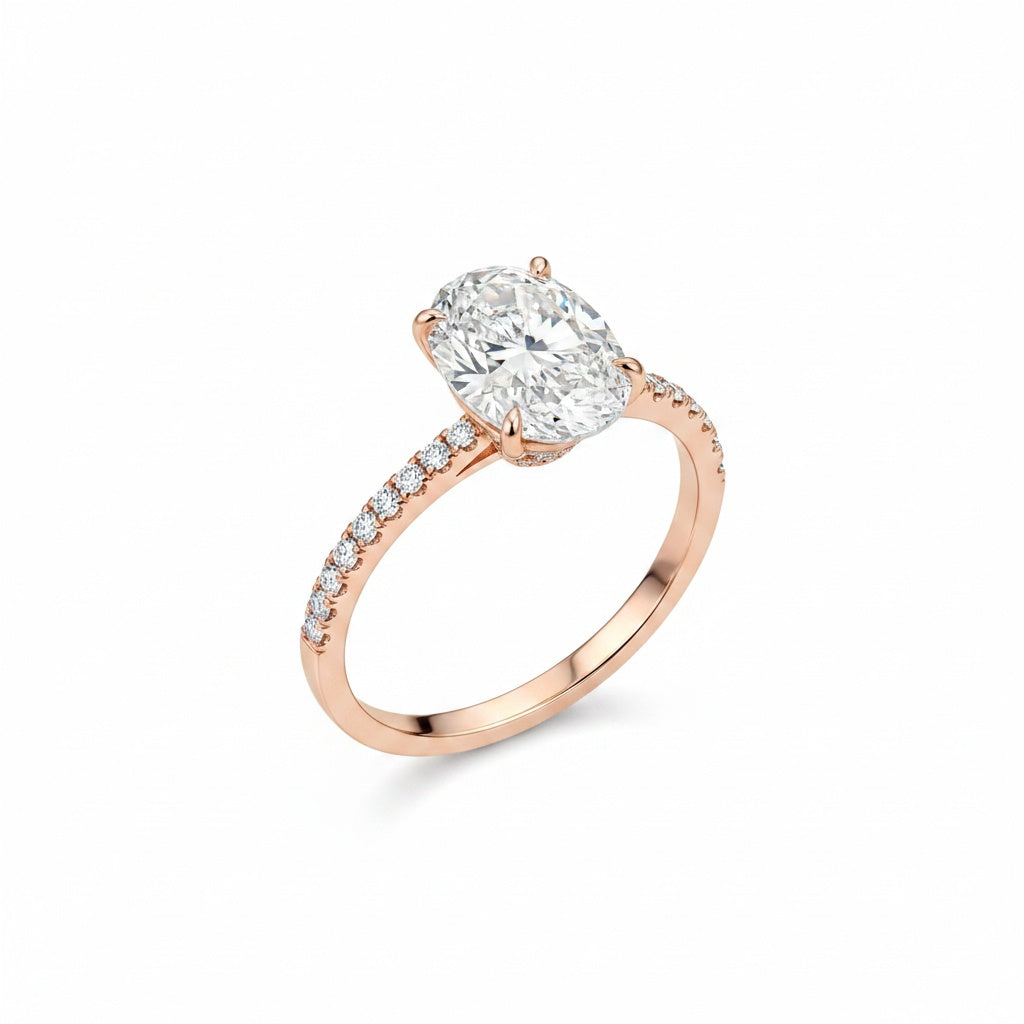 Aurevyn Moissanite 4.0 Ct Oval Cut Pavé Rose Gold Engagement Ring For Women