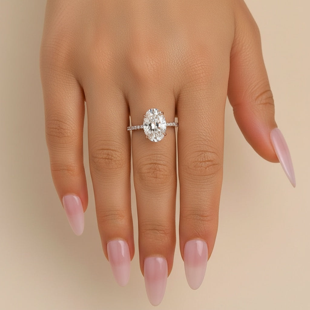Aurevyn Moissanite 4.0 Ct Oval Cut Pavé Rose Gold Engagement Ring For Women