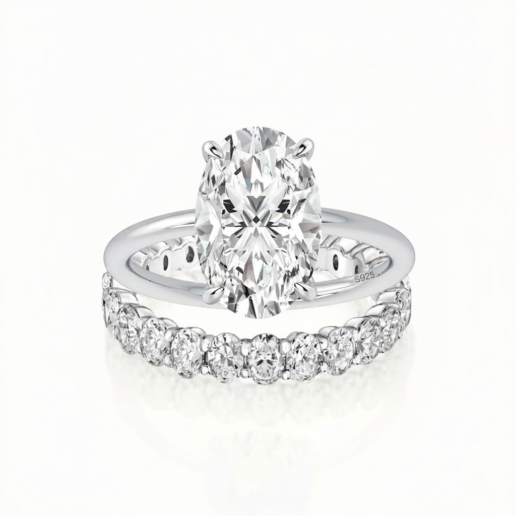 Aurevyn Moissanite 4.0 Ct Oval Cut White Gold Engagement Ring with Oval Cut Eternity Ring