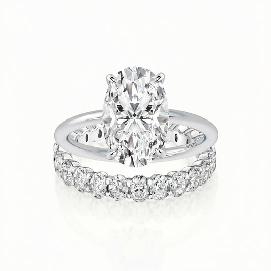 Aurevyn Moissanite 4.0 Ct Oval Cut White Gold Engagement Ring with Oval Cut Eternity Ring