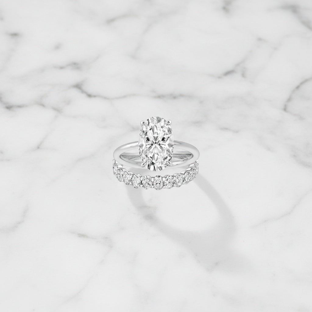 Aurevyn Moissanite 4.0 Ct Oval Cut White Gold Engagement Ring with Oval Cut Eternity Ring