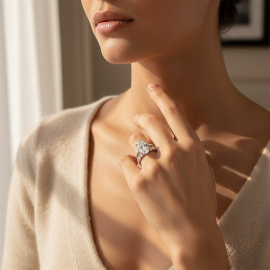 Aurevyn Moissanite 4.0 Ct Oval Cut White Gold Engagement Ring with Oval Cut Eternity Ring