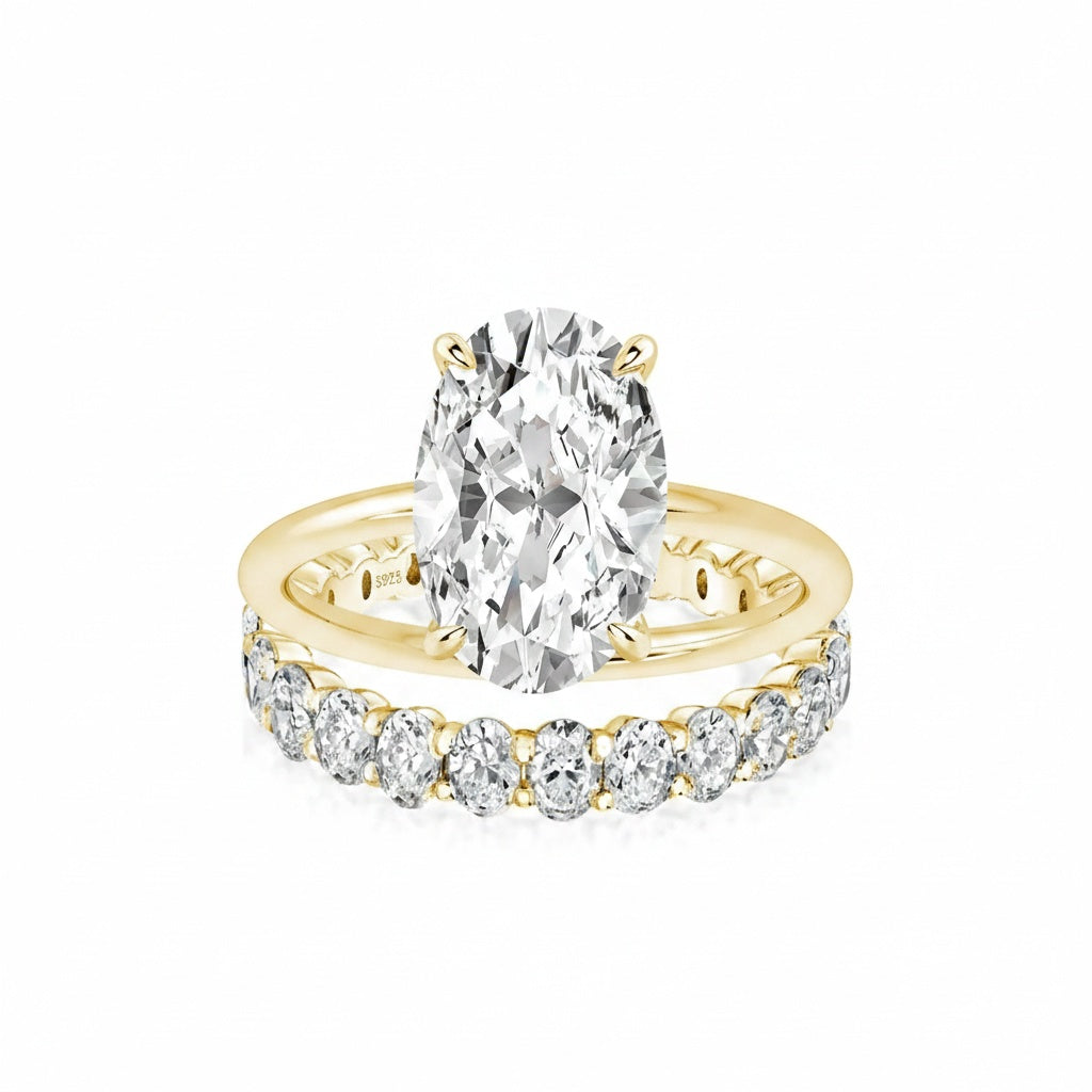 Aurevyn Moissanite 4.0 Ct Oval Cut Yellow Gold Engagement Ring with Oval Cut Eternity Ring