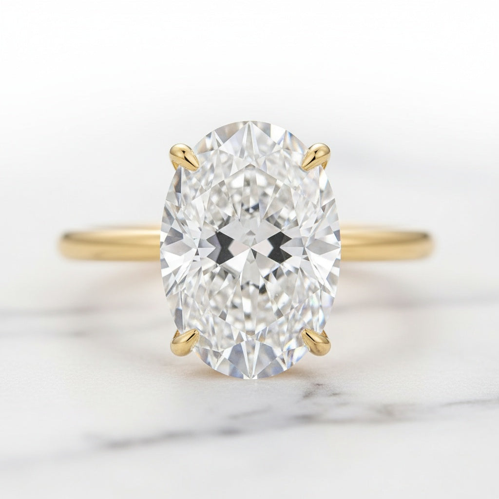 Aurevyn Moissanite 4.0 Ct Oval Cut Yellow Gold Engagement Ring with Oval Cut Eternity Ring