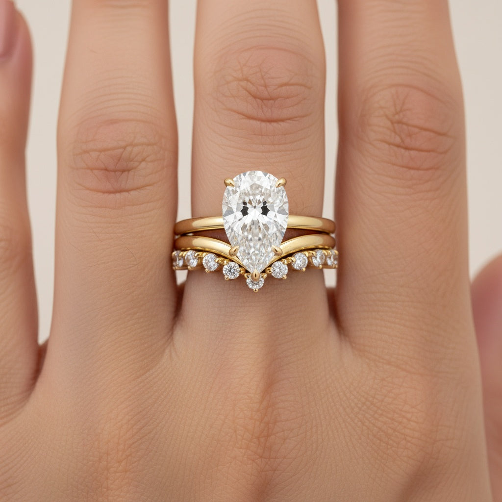 Aurevyn Moissanite 4.0 Ct Pear Cut Yellow Gold Engagement Ring For Women with Graduated Tiara Wedding Ring