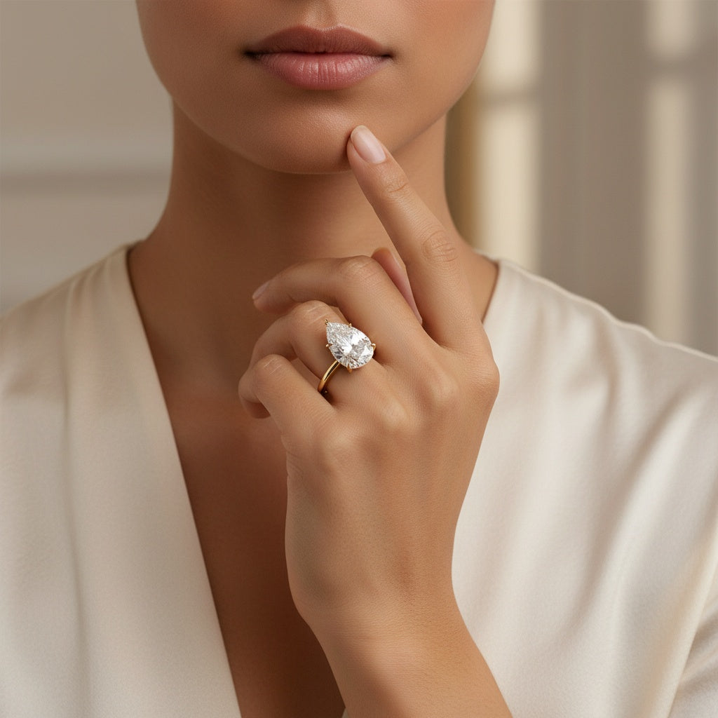 Aurevyn Moissanite 4.0 Ct Pear Cut Yellow Gold Wedding Ring With X Criss Cross Wedding Band