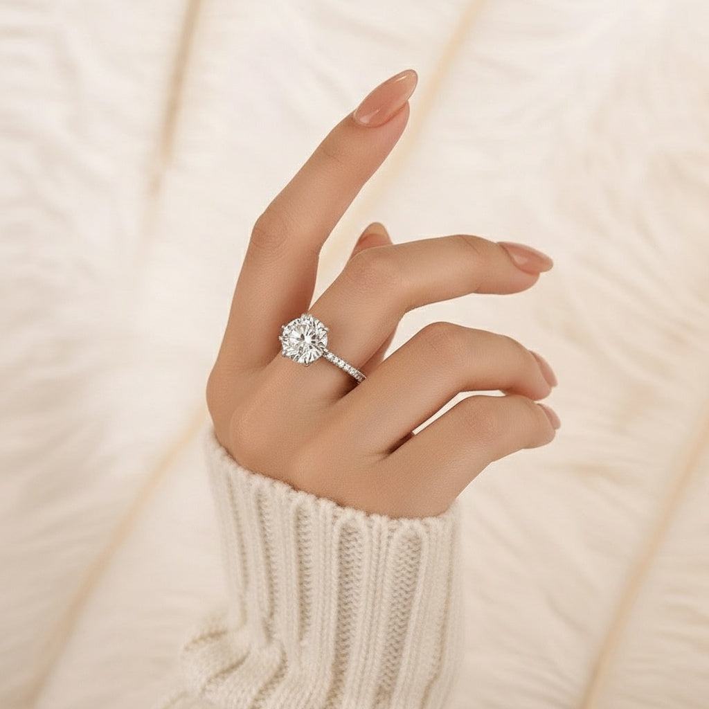 Aurevyn Moissanite 4.0 Ct Round Cut 6 Prong White Gold Promise Ring For Women