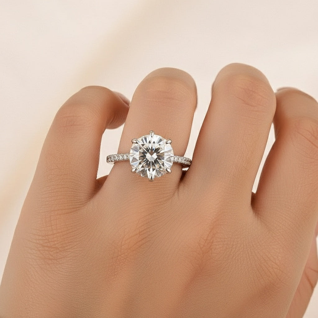 Aurevyn Moissanite 4.0 Ct Round Cut 6 Prong White Gold Promise Ring For Women
