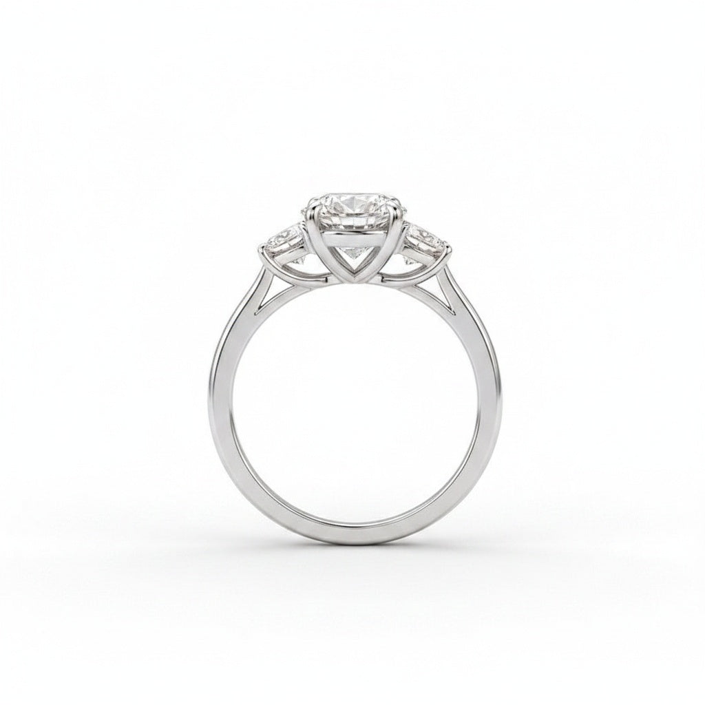 Aurevyn Moissanite 4.0 Ct Round Cut White Gold Engagement Ring with Pear Cut Side Stone