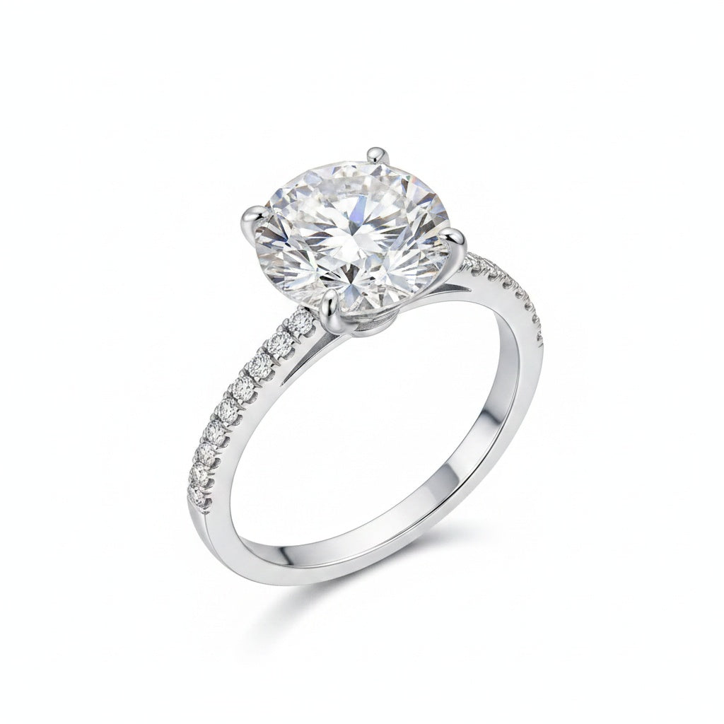 Aurevyn Moissanite 4.0 Ct Round White Gold Pave Engagement Ring