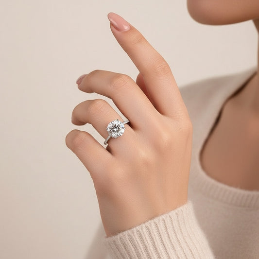 Aurevyn Moissanite 4.0 Ct Round White Gold Pave Engagement Ring