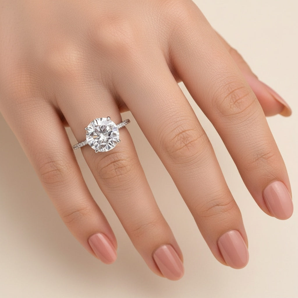 Aurevyn Moissanite 4.0 Ct Round White Gold Pave Engagement Ring