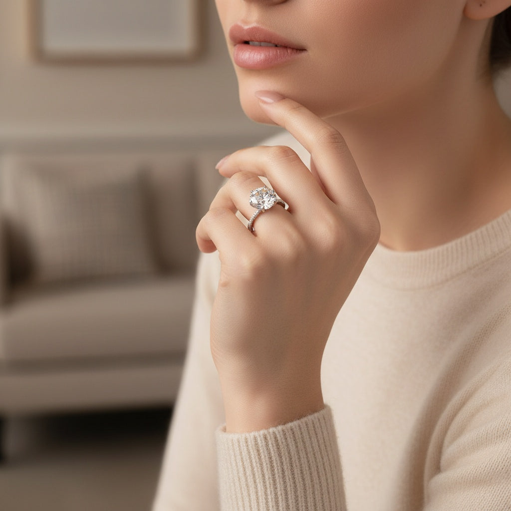 Aurevyn Moissanite 4.0 Ct Round White Gold Pave Engagement Ring