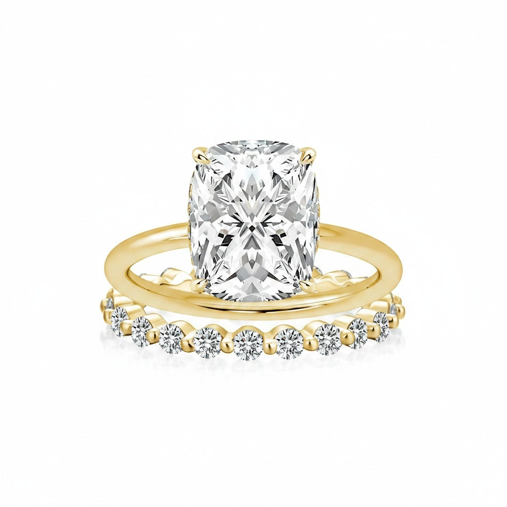 Aurevyn Moissanite 4.0 Ct Solitaire Cushion Cut Yellow Gold Wedding Set