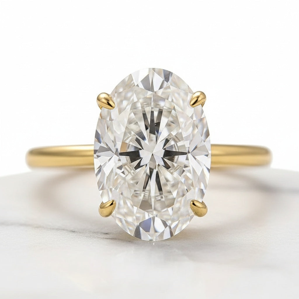 Aurevyn Moissanite 4.0 Ct Solitaire Oval Cut Yellow Gold Wedding Ring Set with Wide Band