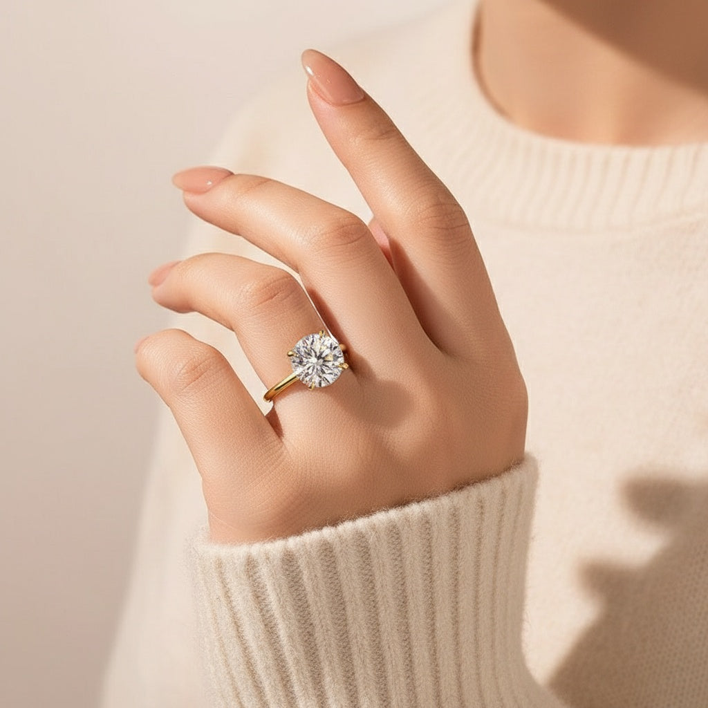 Aurevyn Moissanite 4.0 Ct Solitaire Round Cut Yellow Gold Promise Ring