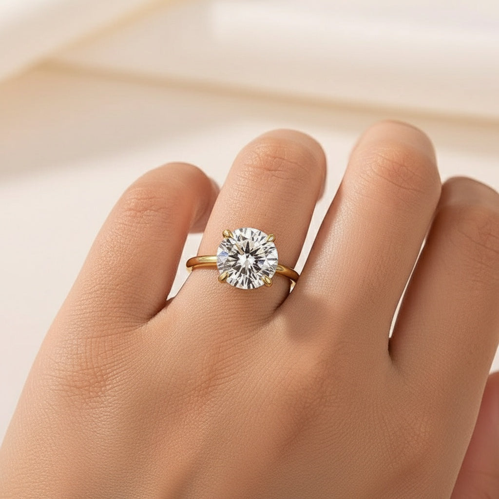 Aurevyn Moissanite 4.0 Ct Solitaire Round Cut Yellow Gold Promise Ring