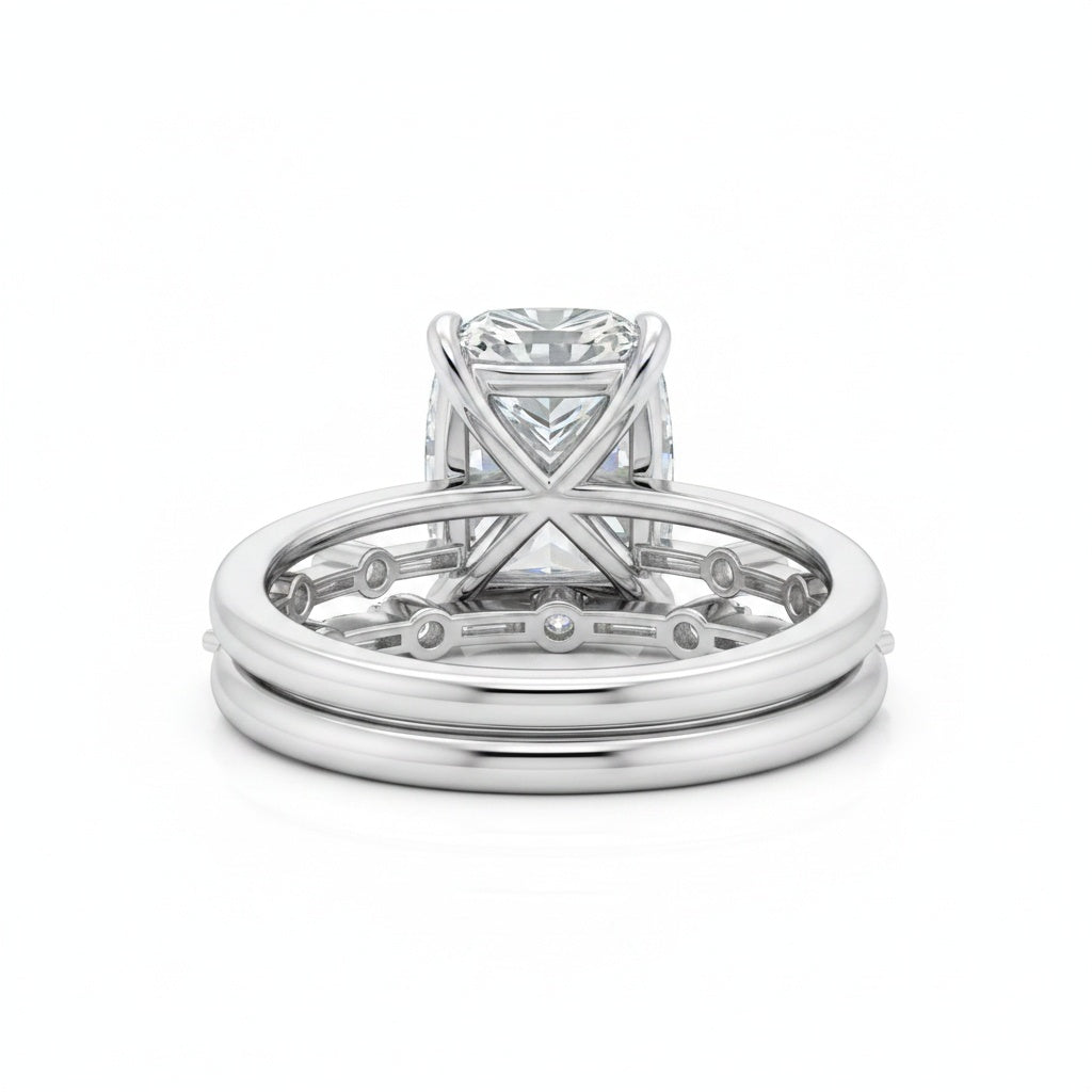 Aurevyn Moissanite 4.0Ct Cushion Cut Solitaire White Gold 3PC Wedding Ring Set