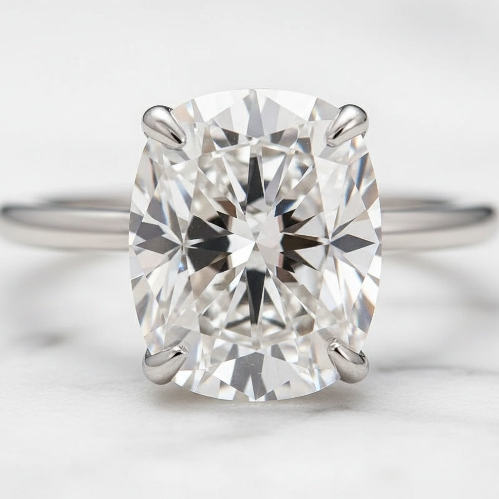 Aurevyn Moissanite 4.0Ct Cushion Cut Solitaire White Gold 3PC Wedding Ring Set