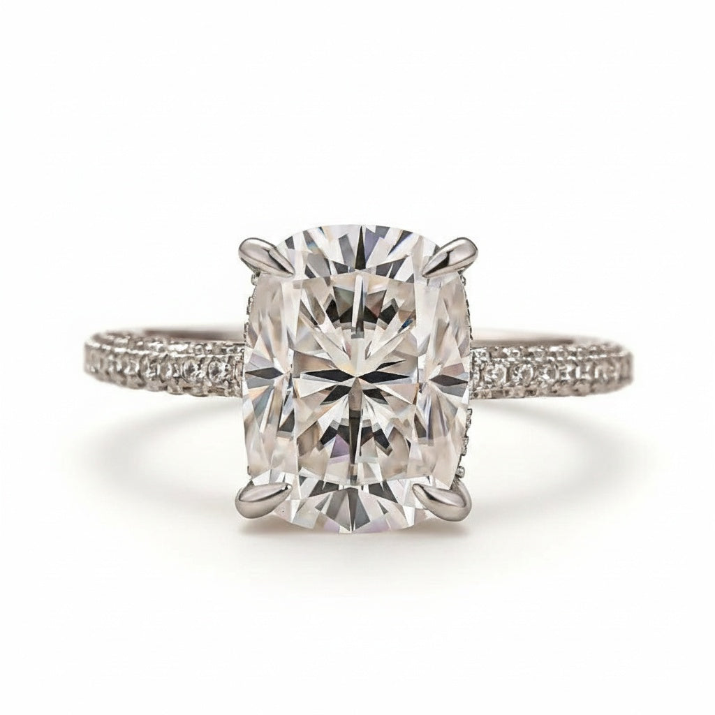 Aurevyn Moissanite 4.0Ct Cushion Cut White Gold Engagement Ring