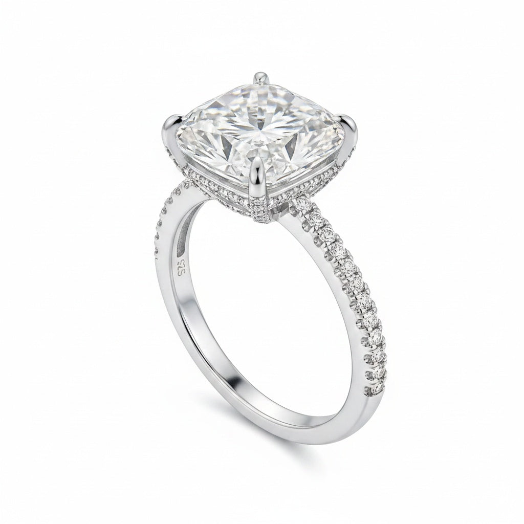 Aurevyn Moissanite 4.0Ct Cushion Cut White Gold Engagement Ring
