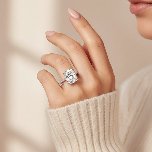 Aurevyn Moissanite 4.0Ct Cushion Cut White Gold Engagement Ring