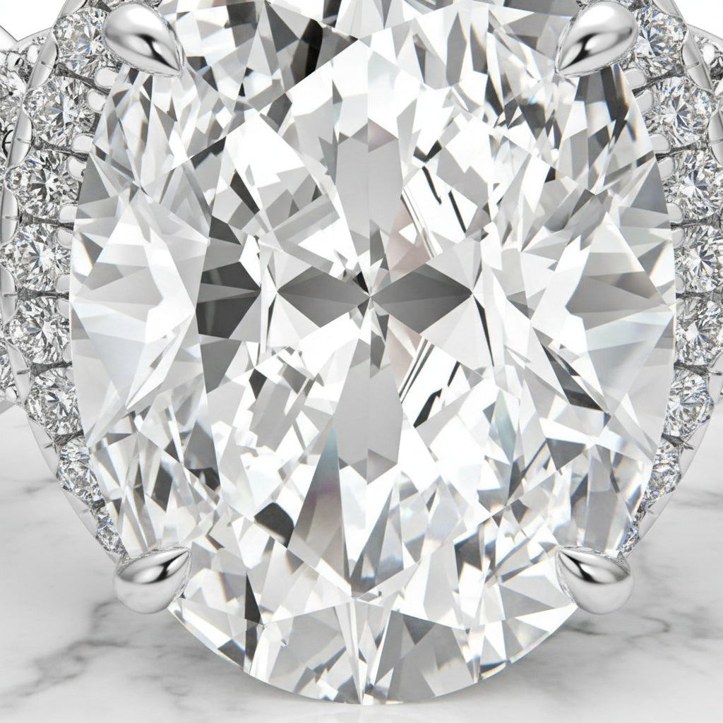 Aurevyn Moissanite 4.0Ct Halo Oval Cut White Gold Stack Wedding Ring with Enhancer Wedding Band