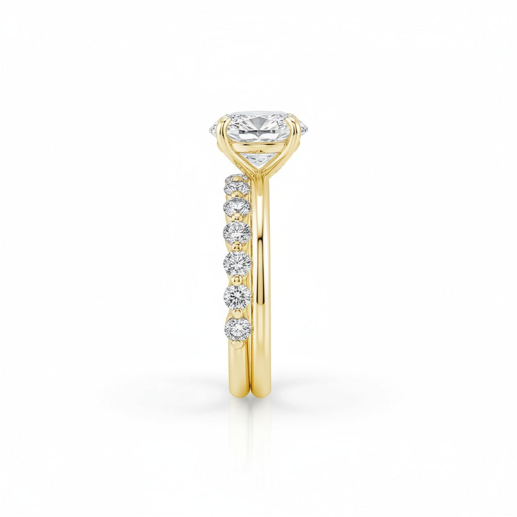 Aurevyn Moissanite 4.0Ct Hidden Halo Oval Cut Yellow Gold Engagement Ring with 3.0Ct Oval Cut Wedding Band