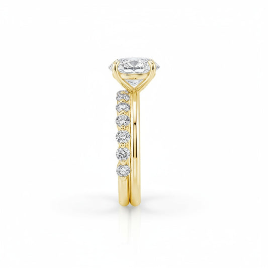 Aurevyn Moissanite 4.0Ct Hidden Halo Oval Cut Yellow Gold Engagement Ring with 3.0Ct Oval Cut Wedding Band