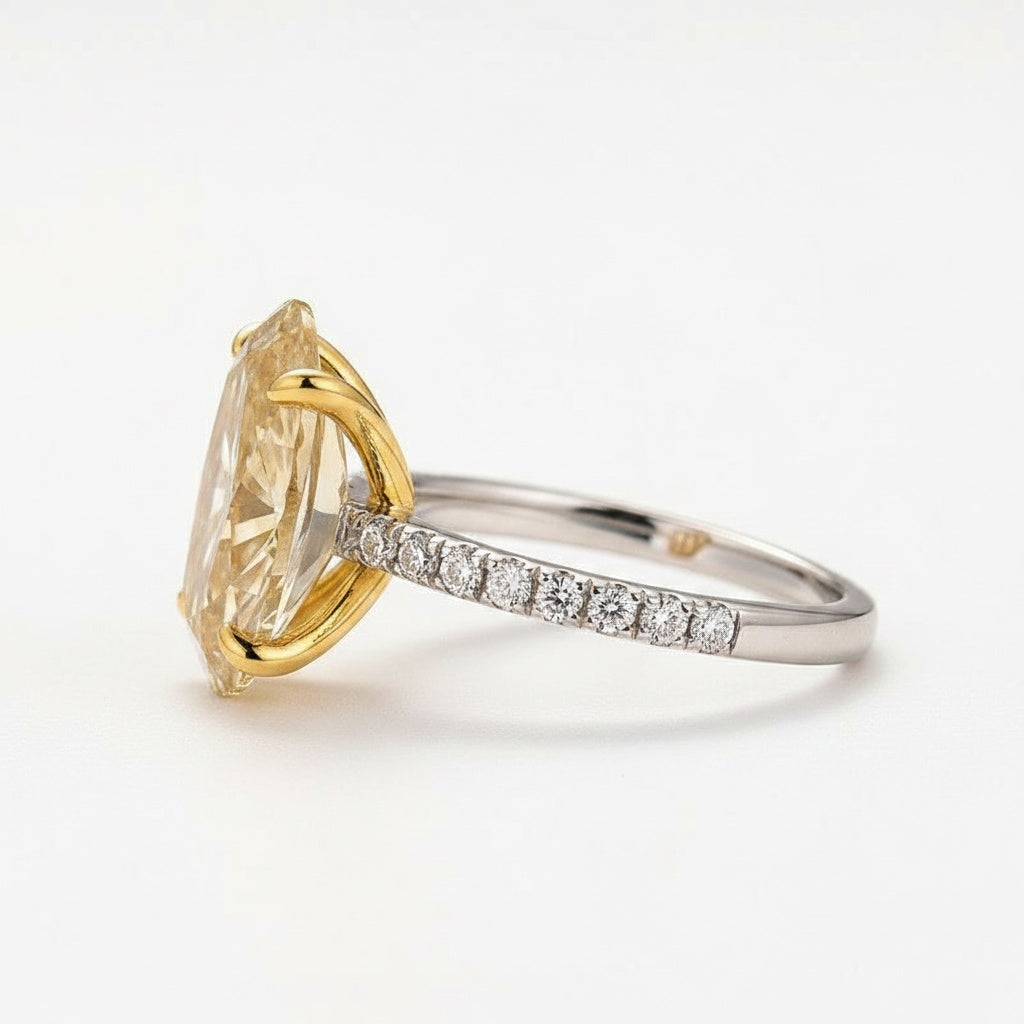 Aurevyn Moissanite 4.0Ct Oval Cut Champagne Hidden Halo Two-Tone Engagement Ring