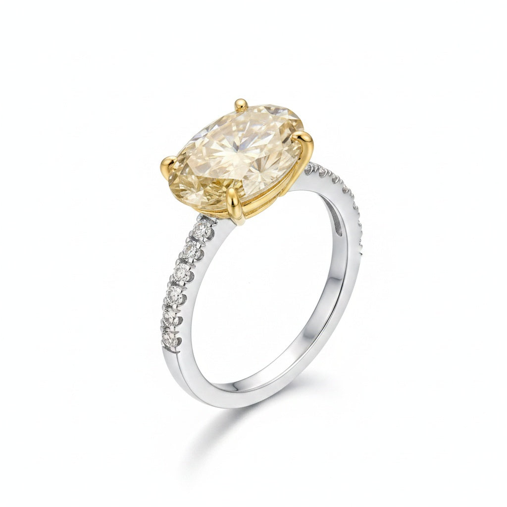 Aurevyn Moissanite 4.0Ct Oval Cut Champagne Hidden Halo Two-Tone Engagement Ring