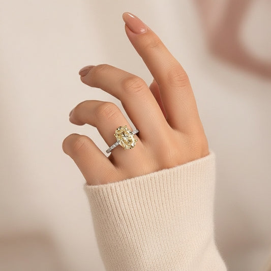 Aurevyn Moissanite 4.0Ct Oval Cut Champagne Hidden Halo Two-Tone Engagement Ring