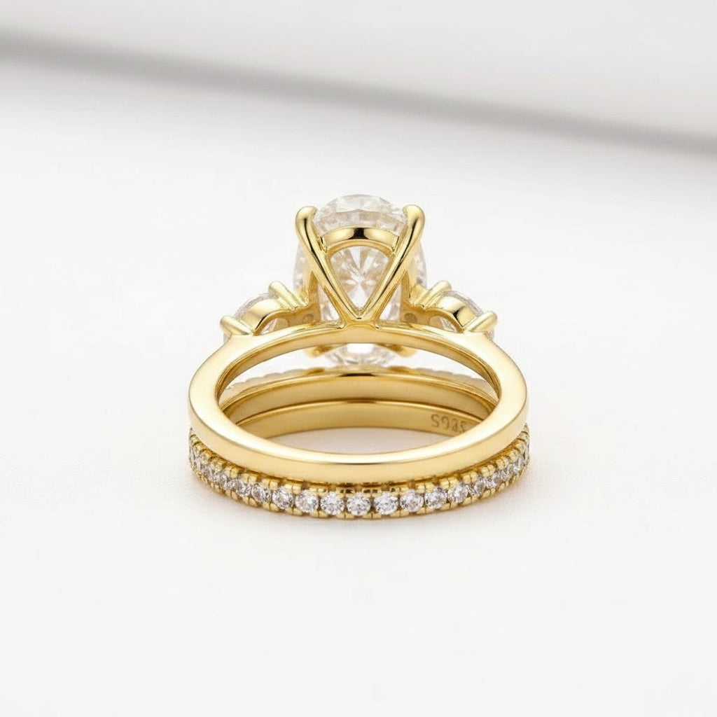 Aurevyn Moissanite 4.0Ct Oval Cut Side Stone Yellow Gold With Pavé Wedding Ring