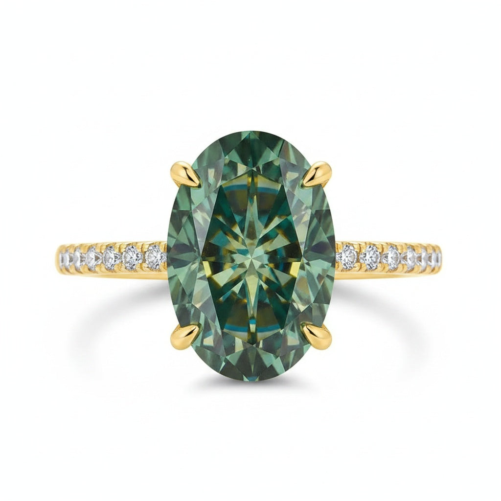 Aurevyn Moissanite 4.0Ct Oval Cut Turquoise Hidden Halo Engagement Ring in Sterling Silver