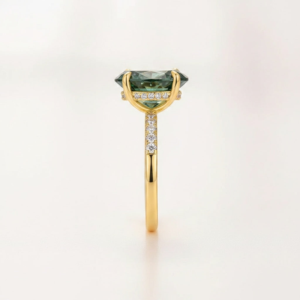 Aurevyn Moissanite 4.0Ct Oval Cut Turquoise Hidden Halo Engagement Ring in Sterling Silver