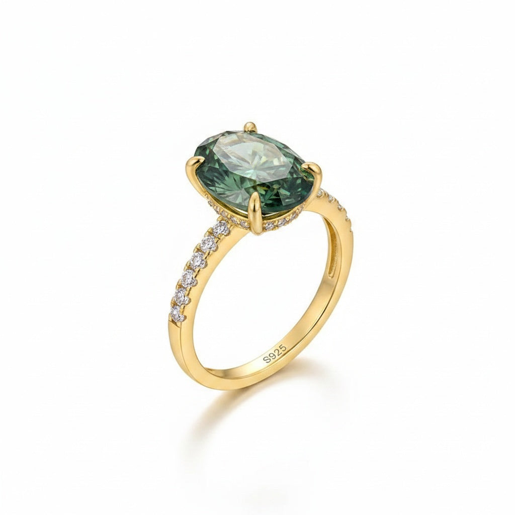 Aurevyn Moissanite 4.0Ct Oval Cut Turquoise Hidden Halo Engagement Ring in Sterling Silver