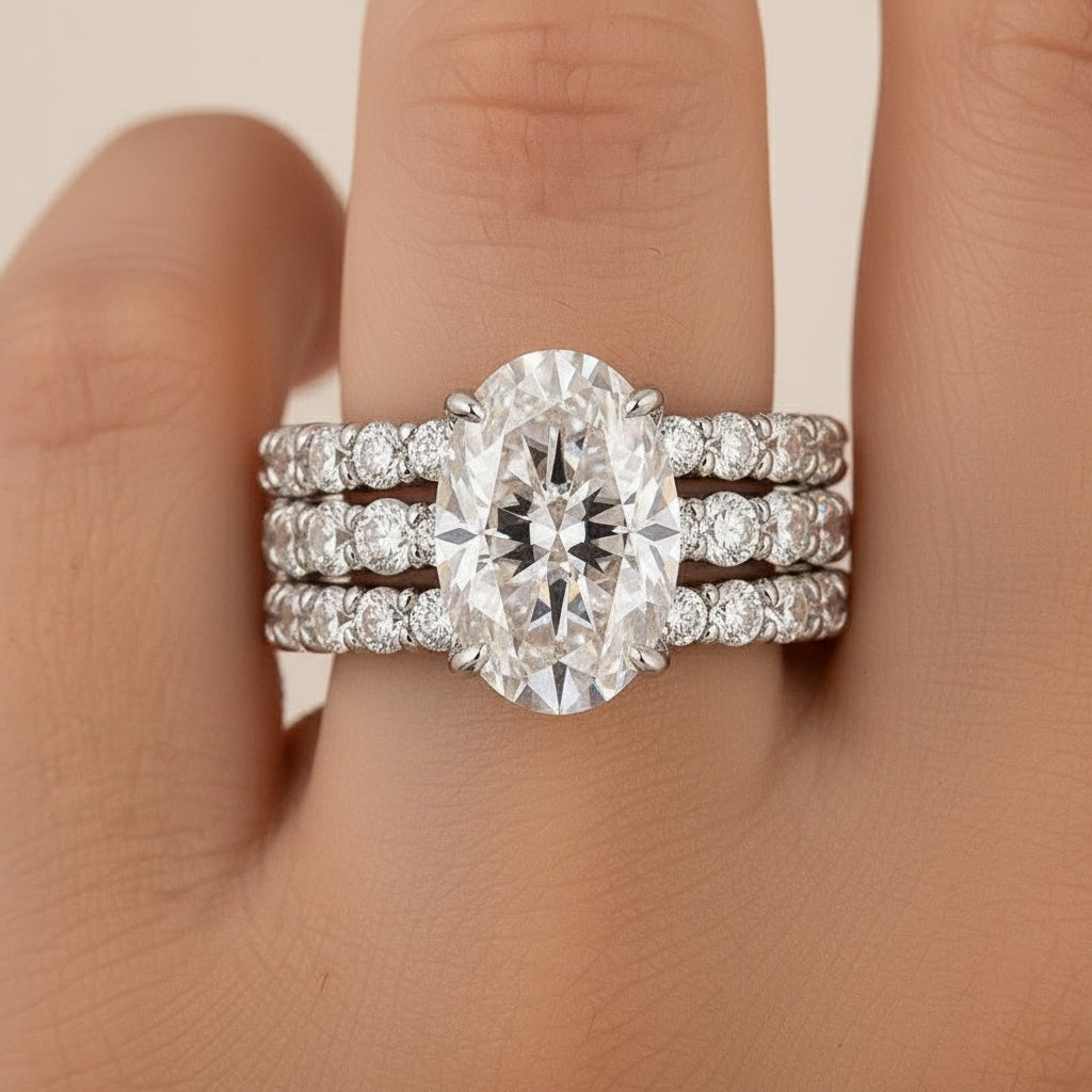 Aurevyn Moissanite 4.0Ct Oval Cut White Gold Bridal Ring Set with Round Cut Full Wedding Band