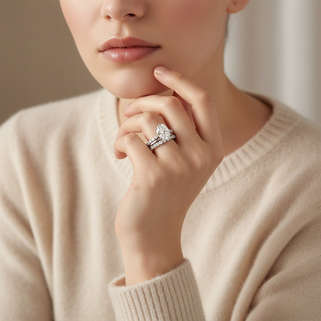 Aurevyn Moissanite 4.0Ct Oval Cut White Gold Bridal Ring Set with Round Cut Full Wedding Band