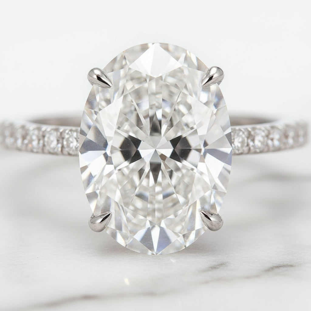 Aurevyn Moissanite 4.0Ct Oval Cut White Gold Stack Wedding Ring with Jacket Wedding Band