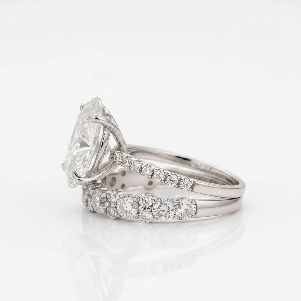Aurevyn Moissanite 4.0Ct Oval Cut White Gold Wedding Ring with Round Cut Full Wedding Band